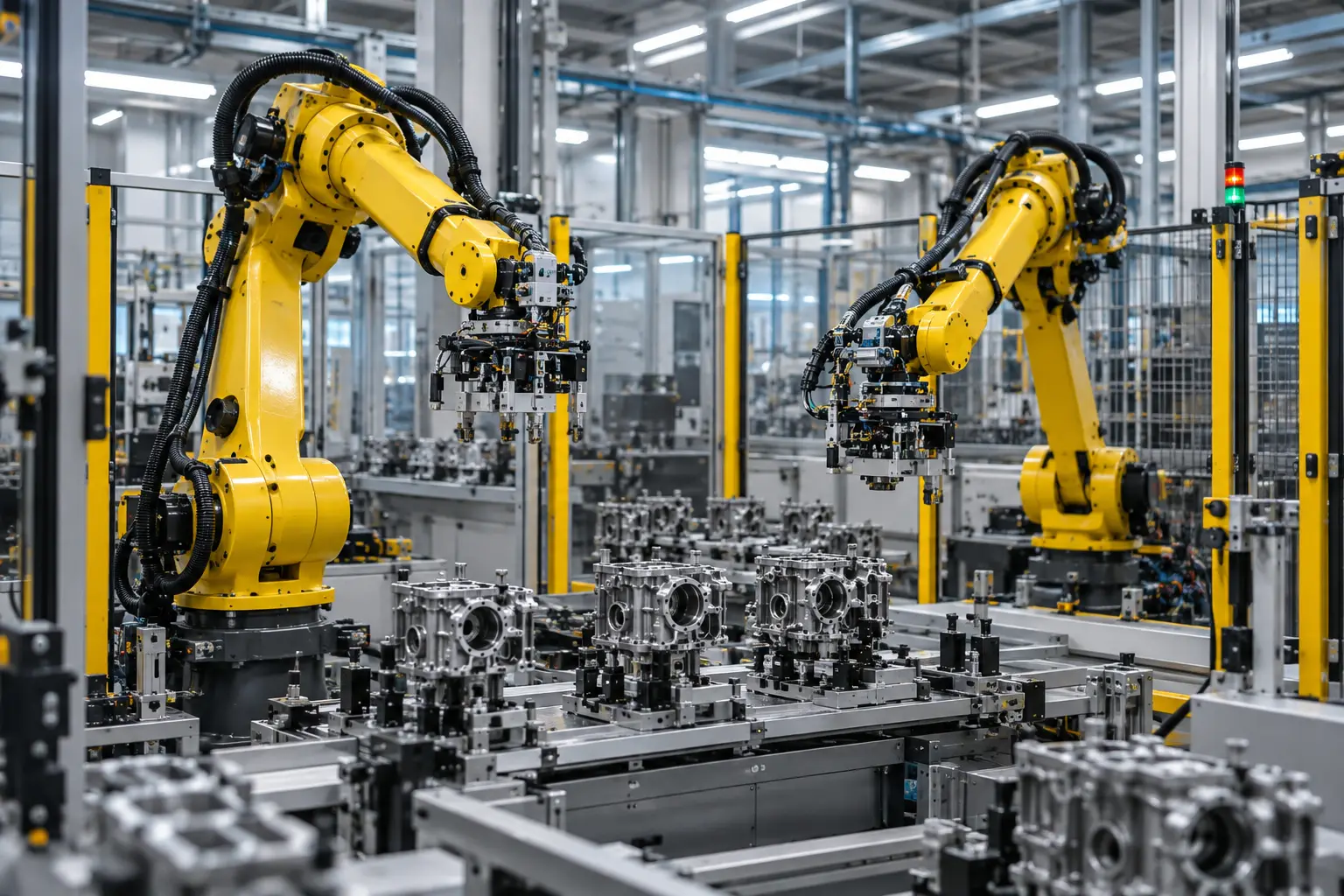 Industrial robotic arm on a manufacturing production line