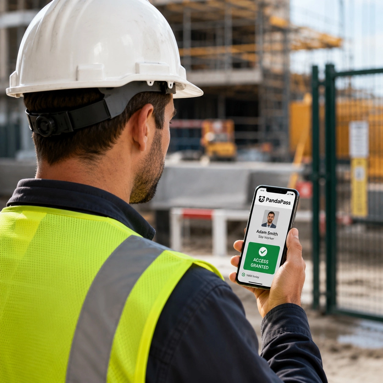 Worker arriving on site with PandaPass